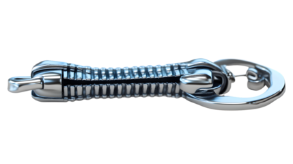 A sleek metallic zipper pull with a carabiner attachment ideal for outdoor gear and fashion ac