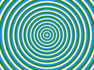An abstract background image with concentric circles in green, light blue, and off-white. The pattern creates a hypnotic, swirling effect.
