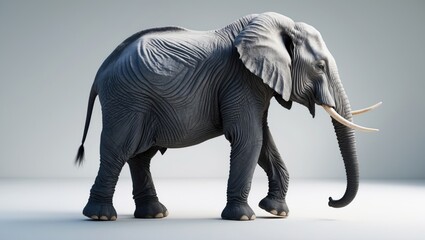 Fototapeta premium Profile view of a walking Elephant set against a white background.