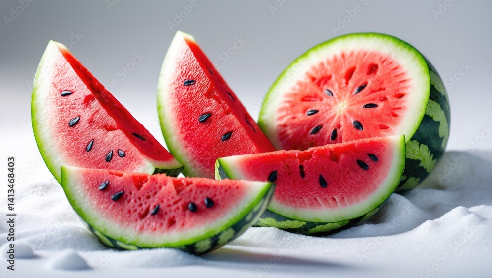 Aufkleber full depth of field image of watermelon slices set on a white background