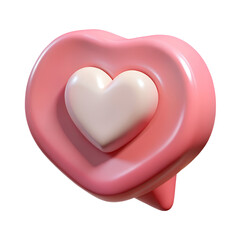 3D heart in a speech bubble icon with glossy finish, symbolizing love, connection, and heartfelt communication.