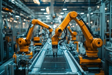 Automated robotic arms working on an industrial assembly line