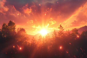 Fototapeta premium Golden Horizon: The Enchantment of Lens Flare at Sunset