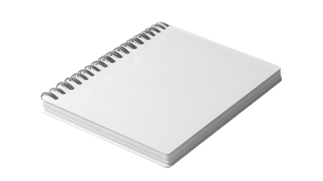 Blank Spiral Notebook on Transparent Background for Design and Education Purposes