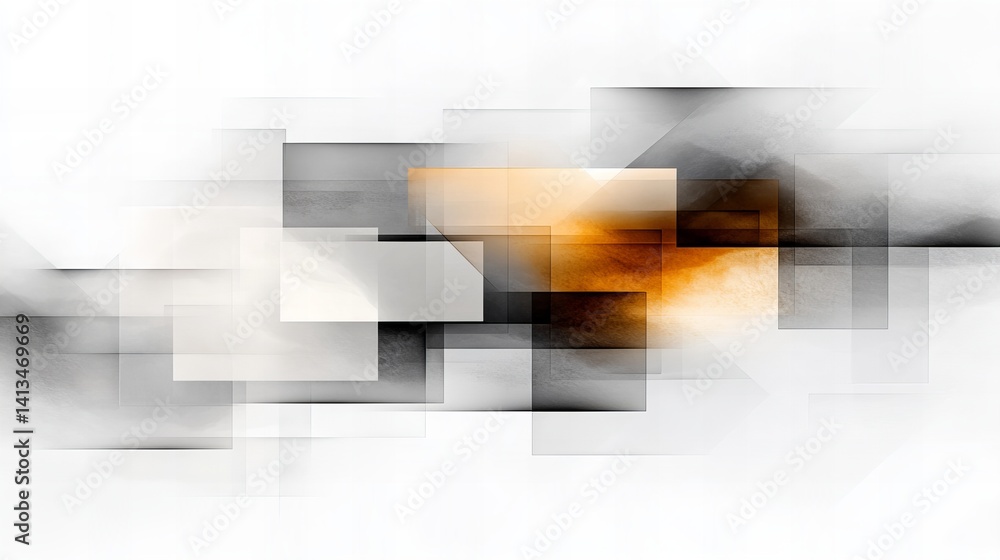 Poster overlapping geometric shapes create an abstract design with contrasting colors, gradients, and textu