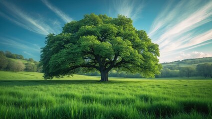 Single towering oak in a pasture close to the forest