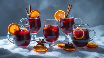 Collection of mulled wine on a white background. Spiced hot wine. High-resolution pictures
