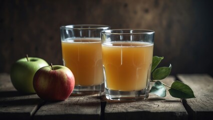 Fototapeta premium Apple juice served with fresh apples