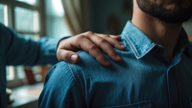 Close-up of supportive male hands eager to assist friends in need of comfort and care.