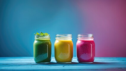 Colorful and Flavorful Fresh Fruit Smoothies in Glass Jars