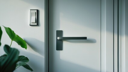 Close-up details of a stylish interior. Wall switch and door knob
