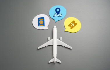 Airplane and travel attributes. Tourism and visas. Passports, plane tickets, visa approvals, and...