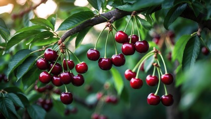 Garden cherries that are fresh and ripe