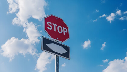 red stop traffic sign STOP on blue sky background