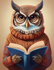 Intellectual Owl Immersed in a Good Read