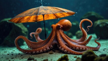 Obraz premium Large octopus unfurled his umbrella