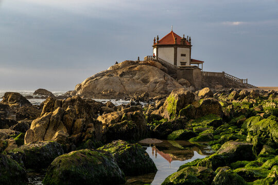 Capela do Senhor da Pedra Chapel on the beach near Porto, Portugal