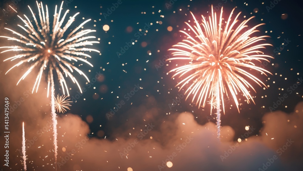 Poster abstract background for holidays with fireworks and empty space.