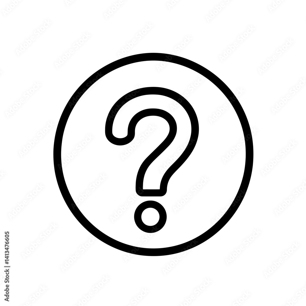 Poster minimalist single line icon of a question mark within a circular design for clear inquiry representa