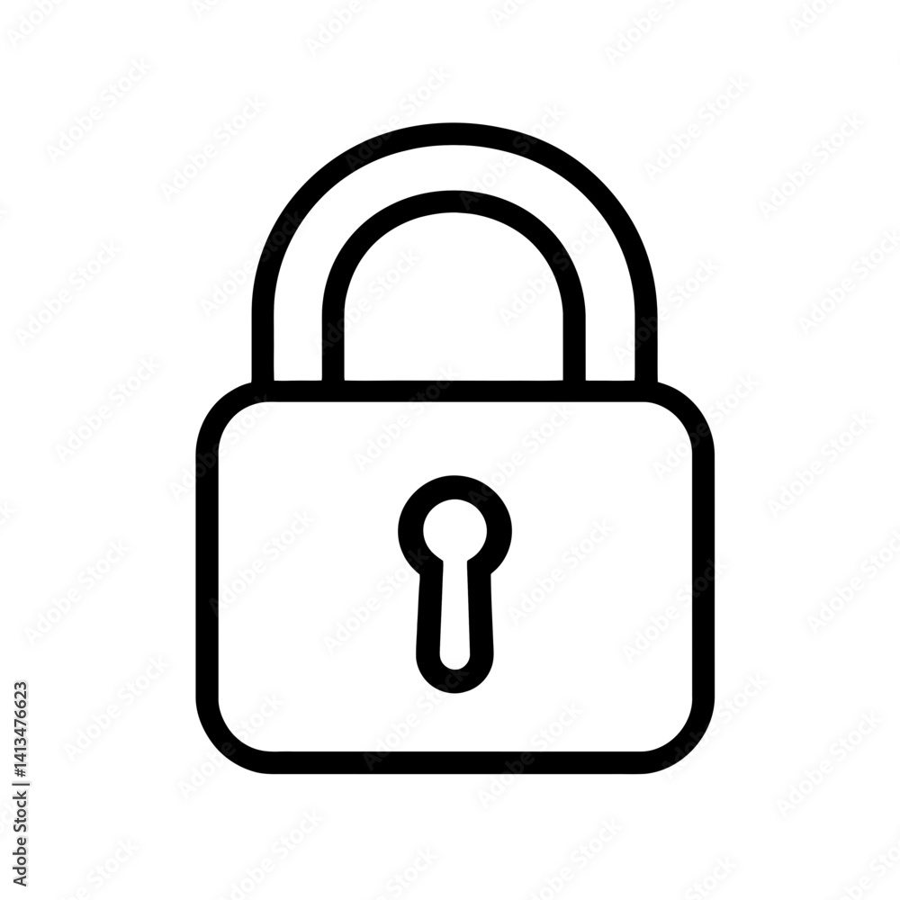 Poster minimalist line icon of a closed lock representing security and privacy in digital and physical spac