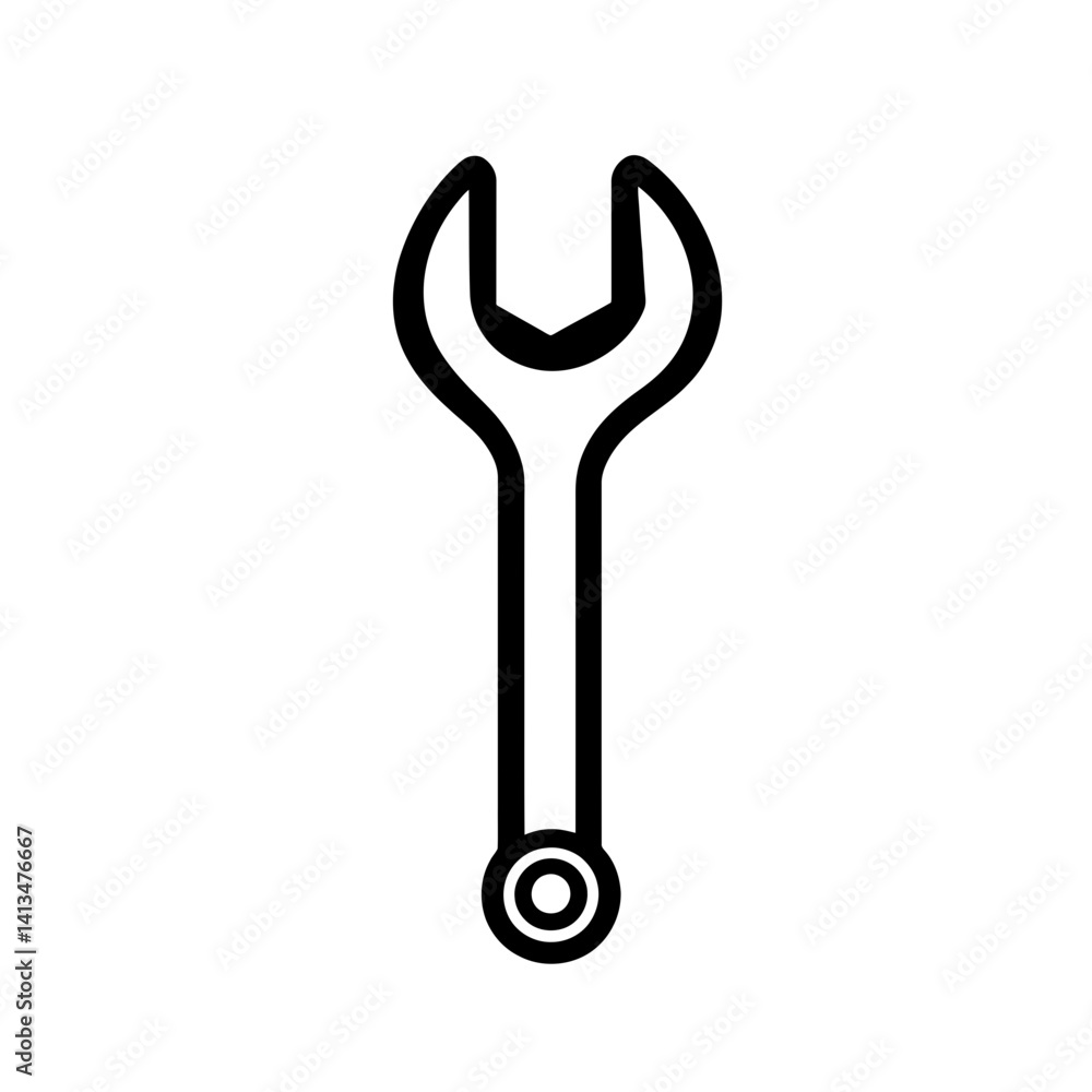 Poster adjustable wrench icon represented in a minimalist single-line design for various applications in to