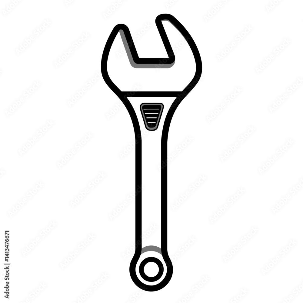 Poster adjustable wrench in minimalist design created with a single line for clear representation of a vers