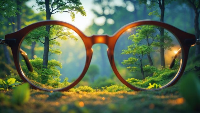 Eyewear in Front of Gorgeous Forest. Clarity Through Lenses Enhanced. - Powered by Adobe