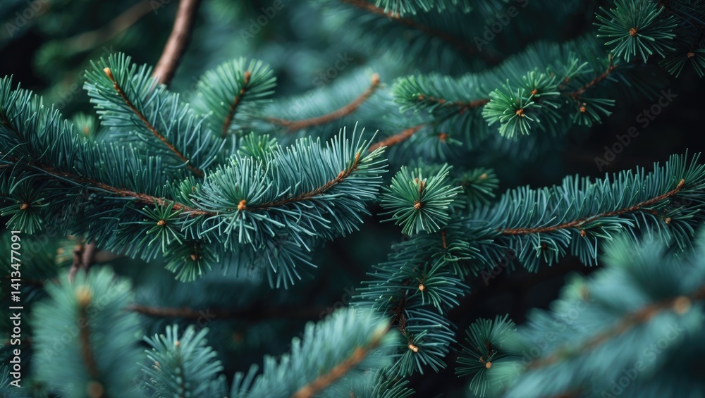 Poster fluffy branch of a fir tree in close-up. branch background.