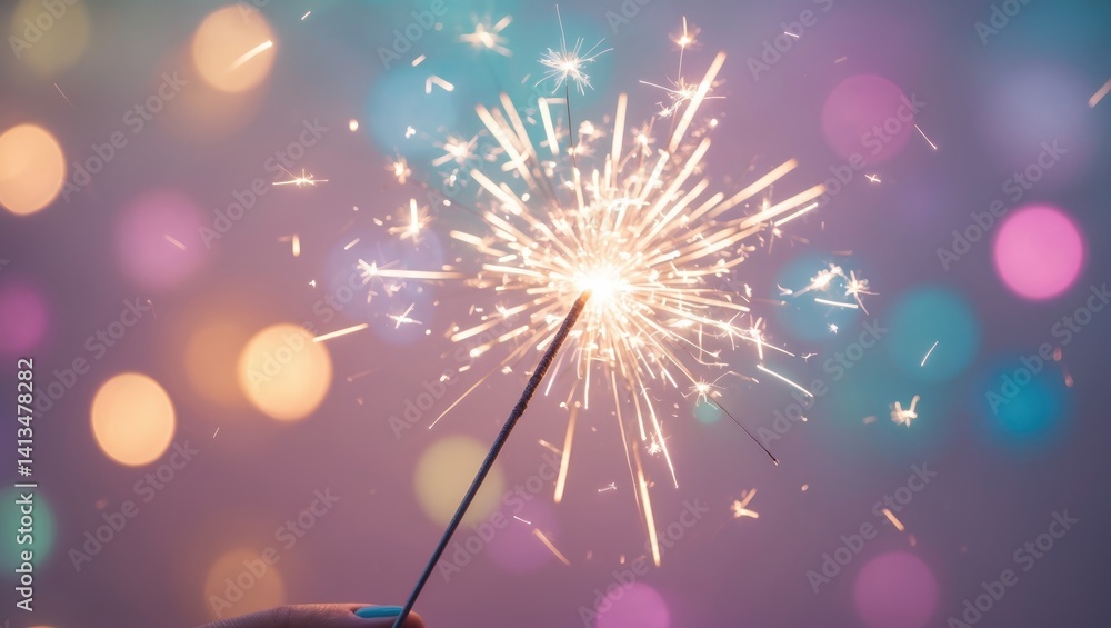 Poster charming sparkler sparkles in front of a bokeh, shimmering, festive scenery.