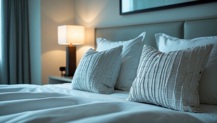 Elegant white pillow adorning bed decor in interior