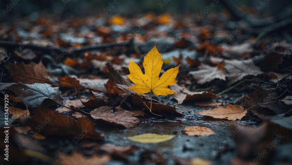 Aufkleber fallen leaves in autumn create a damp carpet displaying a variety of hues, primarily muted yet warm 