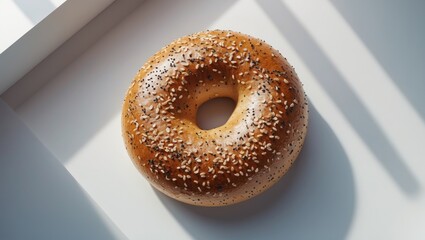 Bagel roll with seeds for a fresh breakfast set against a plain background