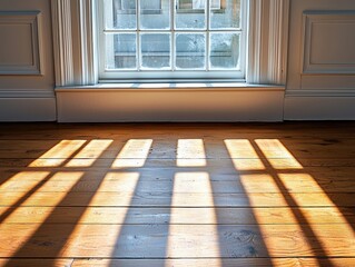 Sunlit Hardwood Floor with Window Shadow