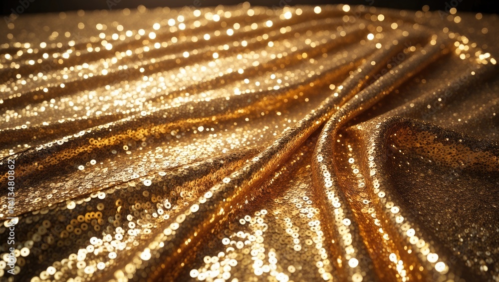 Poster gorgeous golden glitter backdrop. texture. festive background featuring golden sequins, copyspace. s
