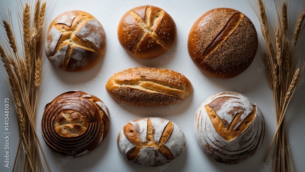 Poster various types of bread set against a backdrop