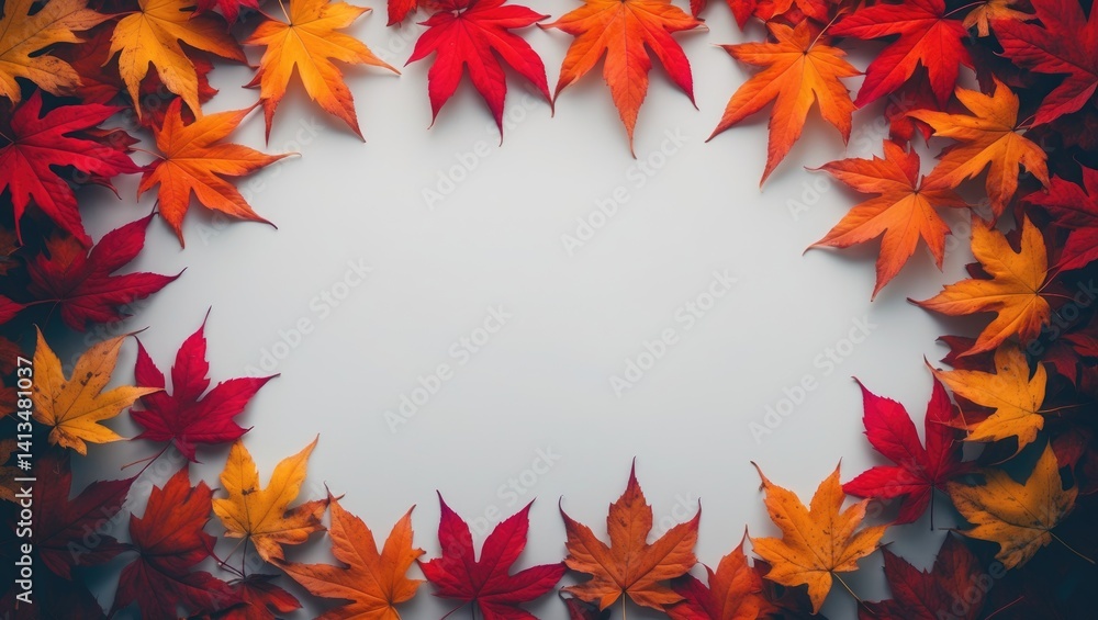 Poster maple leaves in autumn against a white backdrop with room for text.