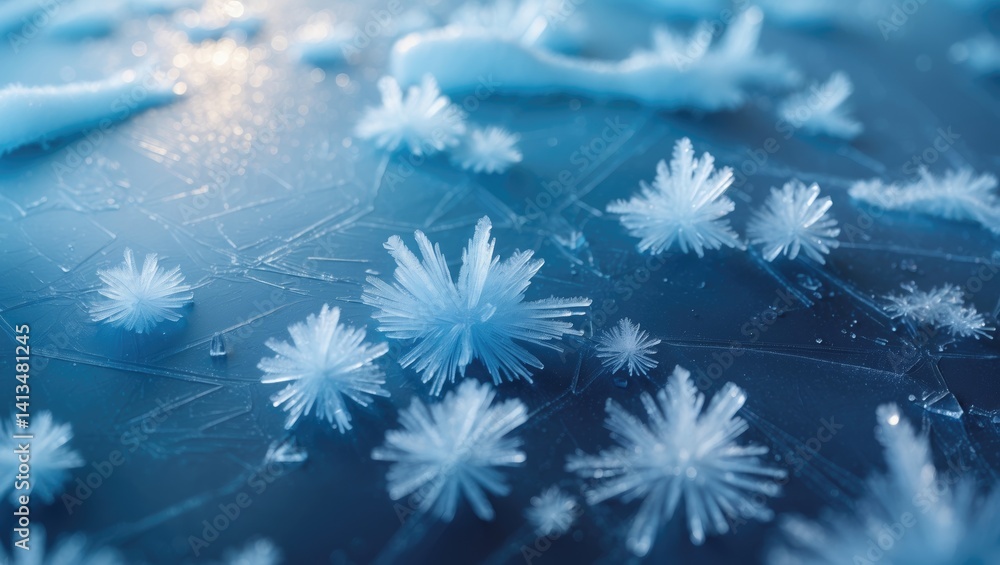 Poster Gorgeous ice formations developing complex patterns on a chilly surface, resulting in a captivating winter tableau