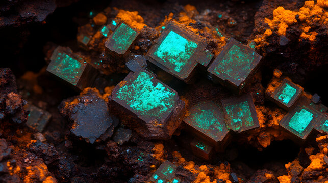 Closeup Fluorescent Adamite Crystals