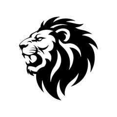 Obraz premium Lion head vector logo, Wild roaring lion king head tattoo set, Front and side view predator face, full lions heads icon black and white ink sketch silhouettes design, Eps, Ai, Svg format