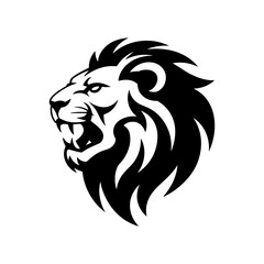 Lion head vector logo, Wild roaring lion king head tattoo set, Front and side view predator face, full lions heads icon black and white ink sketch silhouettes design, Eps, Ai, Svg format © MdMohaymenul
