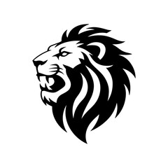 Lion head vector logo, Wild roaring lion king head tattoo set, Front and side view predator face, full lions heads icon black and white ink sketch silhouettes design, Eps, Ai, Svg format