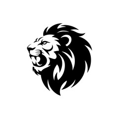 Lion head vector logo, Wild roaring lion king head tattoo set, Front and side view predator face, full lions heads icon black and white ink sketch silhouettes design, Eps, Ai, Svg format