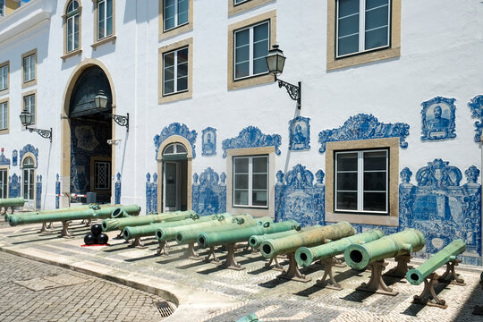 Lisbon, Portugal. Old canons line the courtyard in a former military headquarter.
