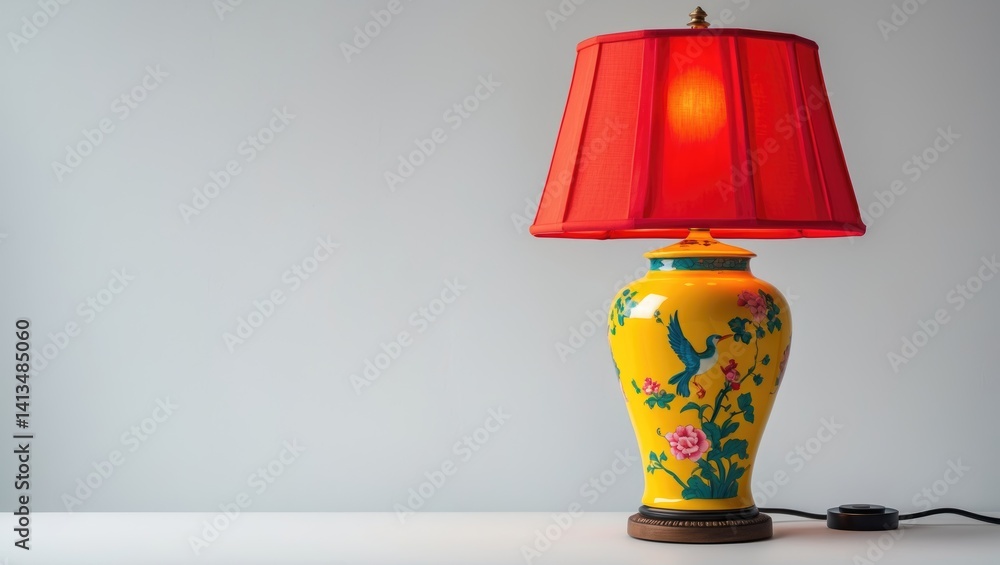 Poster isolated red lamp in close-up on background with clipping path.