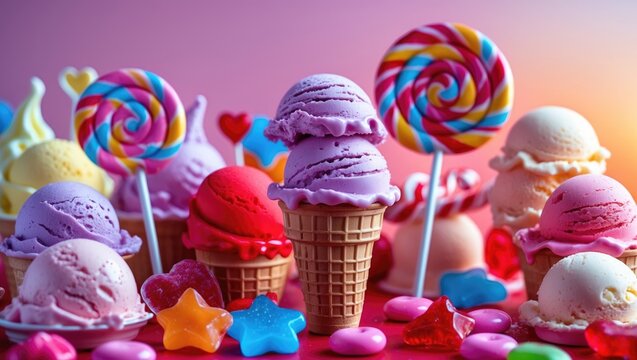 Whimsical vista of candy and ice cream