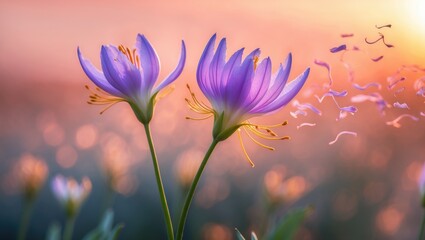 Echoes of Spring - Two tender flowers move gracefully in the wind, their petals fluttering like whispers through the gentle breeze.