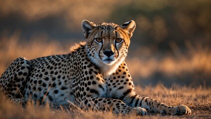 Cheetah gazing directly at the camera - warm evening illumination - Close-up image