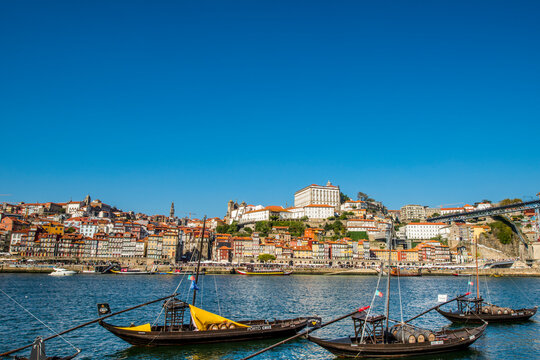 Rabelo boats on the Douro River, Porto, Portugal.