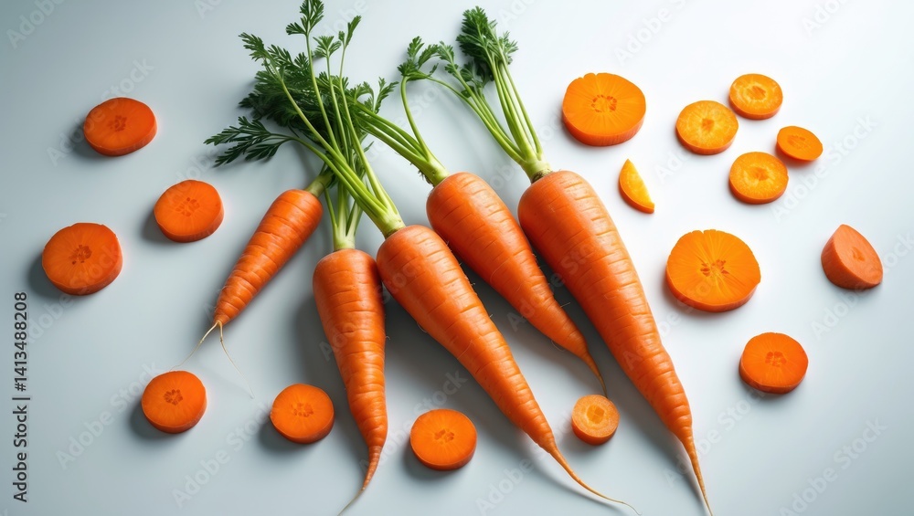 Poster top-down view of a carrot set against a background with full depth of field.