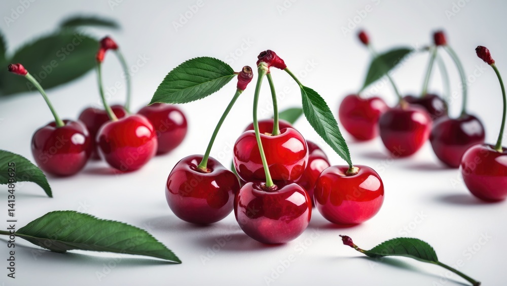 Poster isolated cherry on background with full depth of field and clipping path